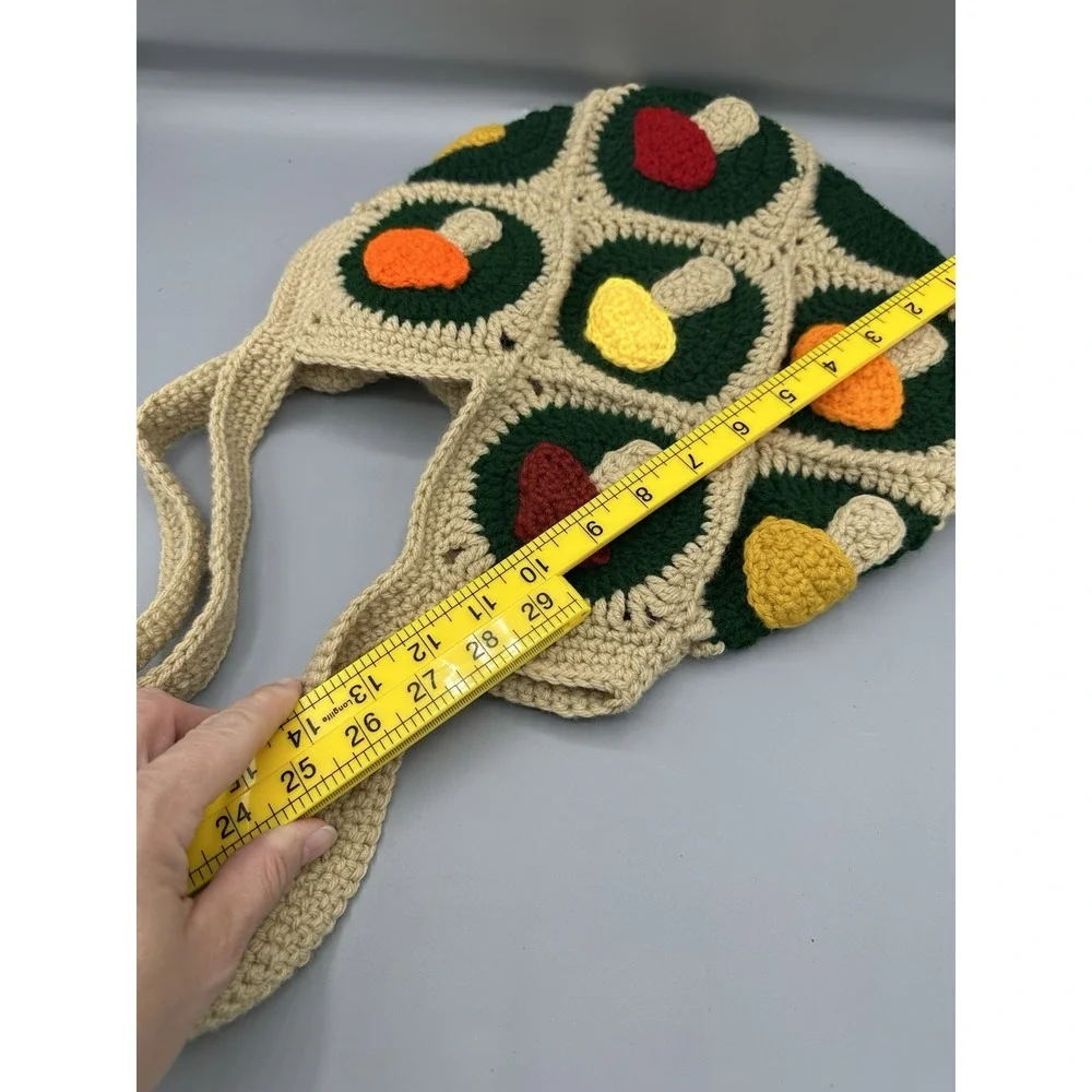 Handmade Mushroom Design Crocheted Hobo Bag
